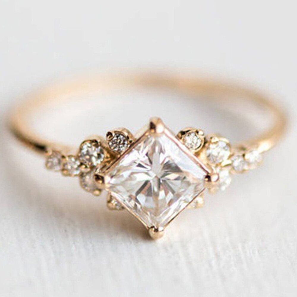 😍Noble Square Flower Gold Plated Princess Ring for Women, 074 - Picture 7 of 8